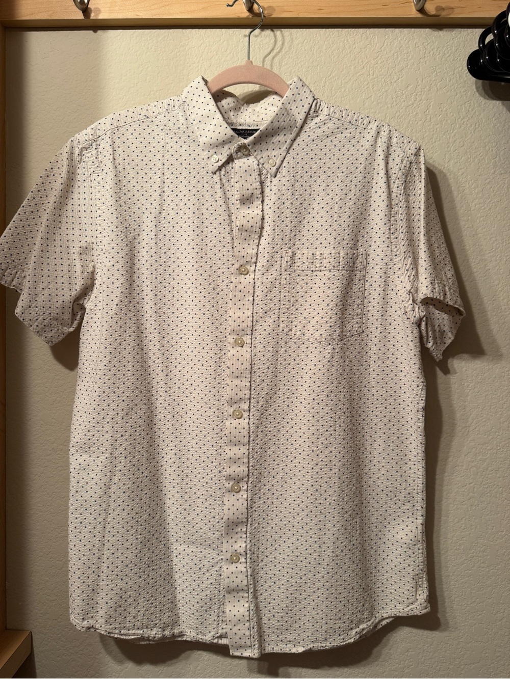 Banana Republic Short-Sleeve Button-Up - White, Navy/Red Dot - L Standard Fit